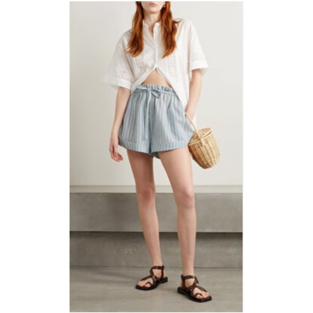 Doen Blaze Women’s Cotton Stripe Ruffled Deawstring Shorts Size M Boho Coquette